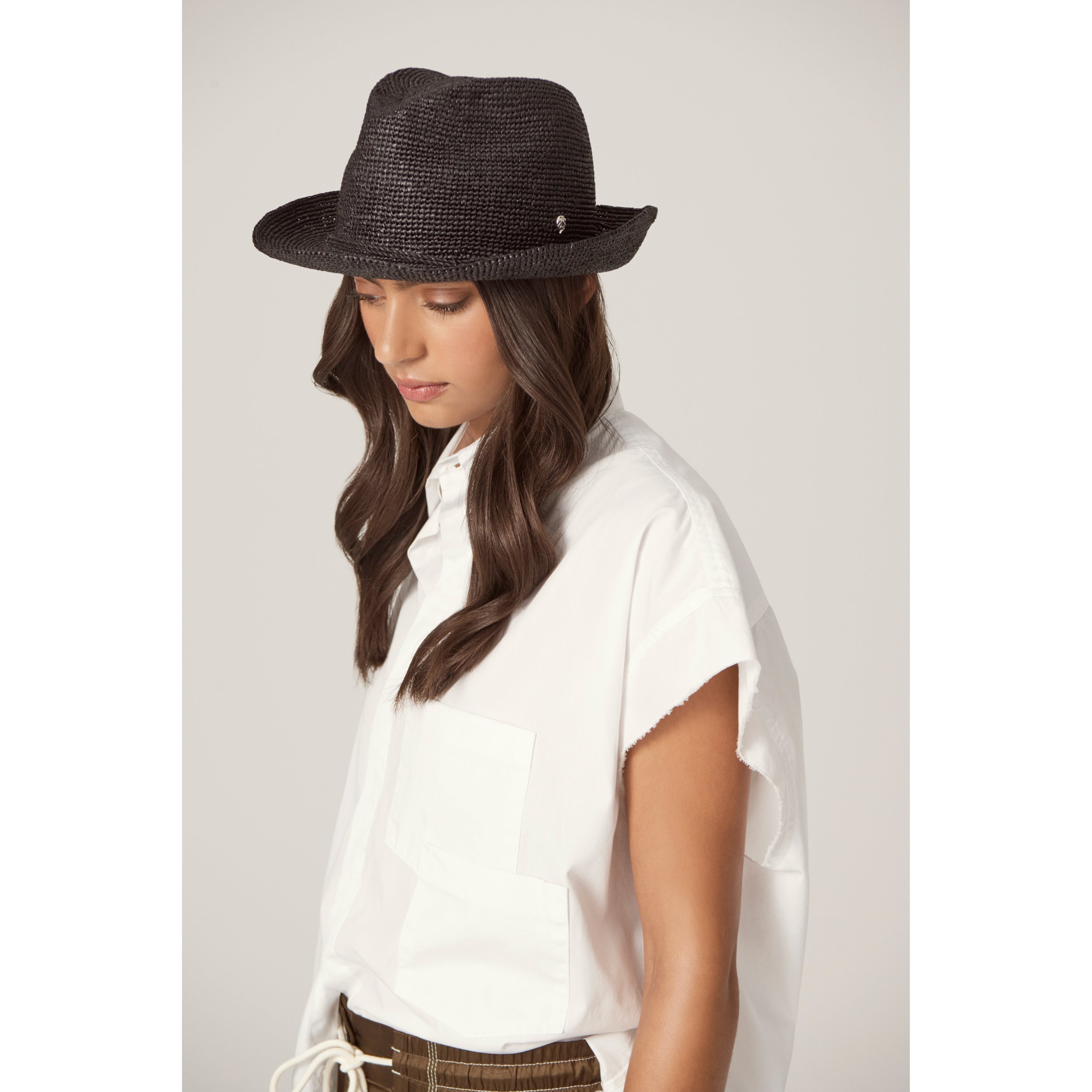 Fai Charcoal Raffia Foldable Fedora Hat Helen Kaminski