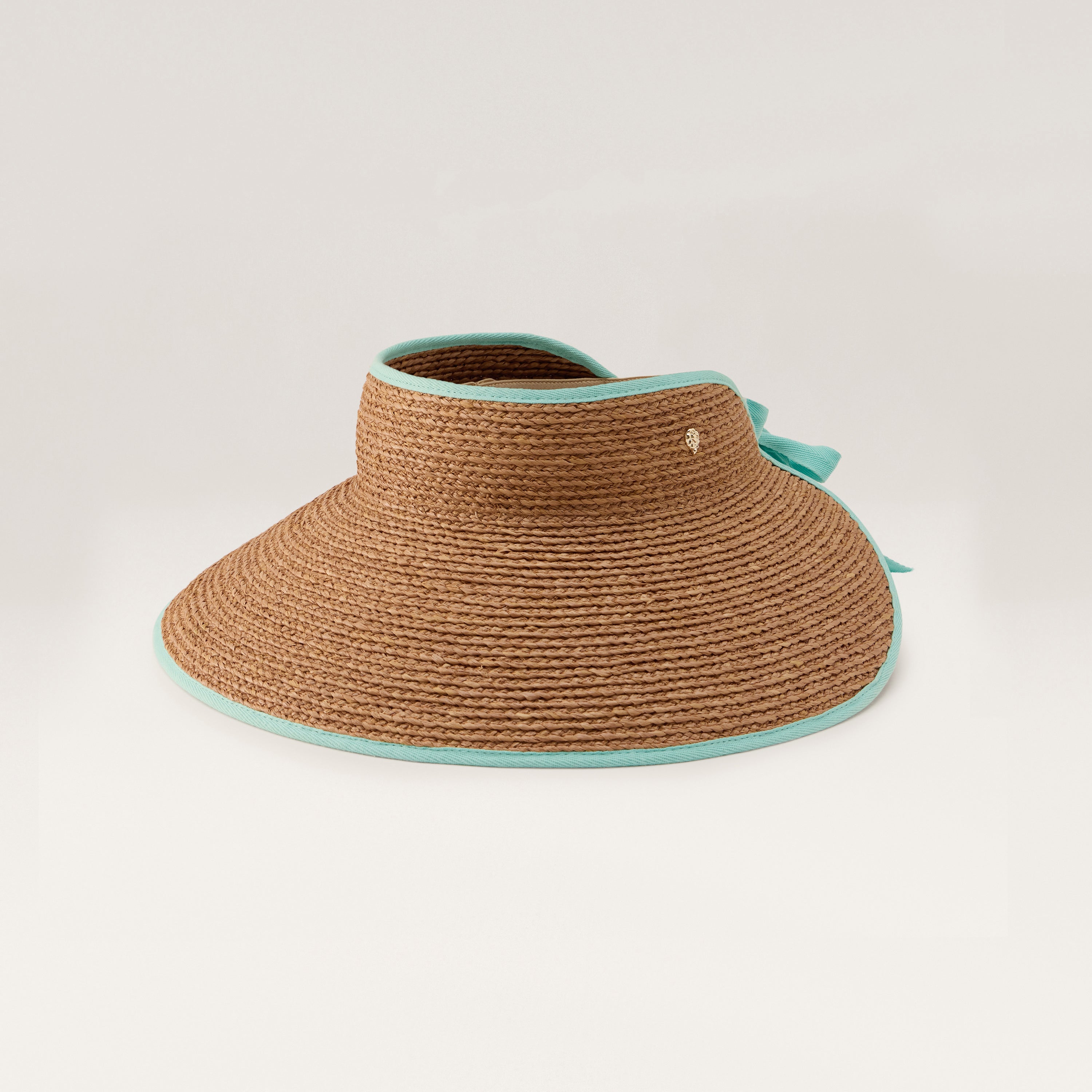 Mai Raffia Braid Visor - Nougat/Aqua | Helen Kaminski AU