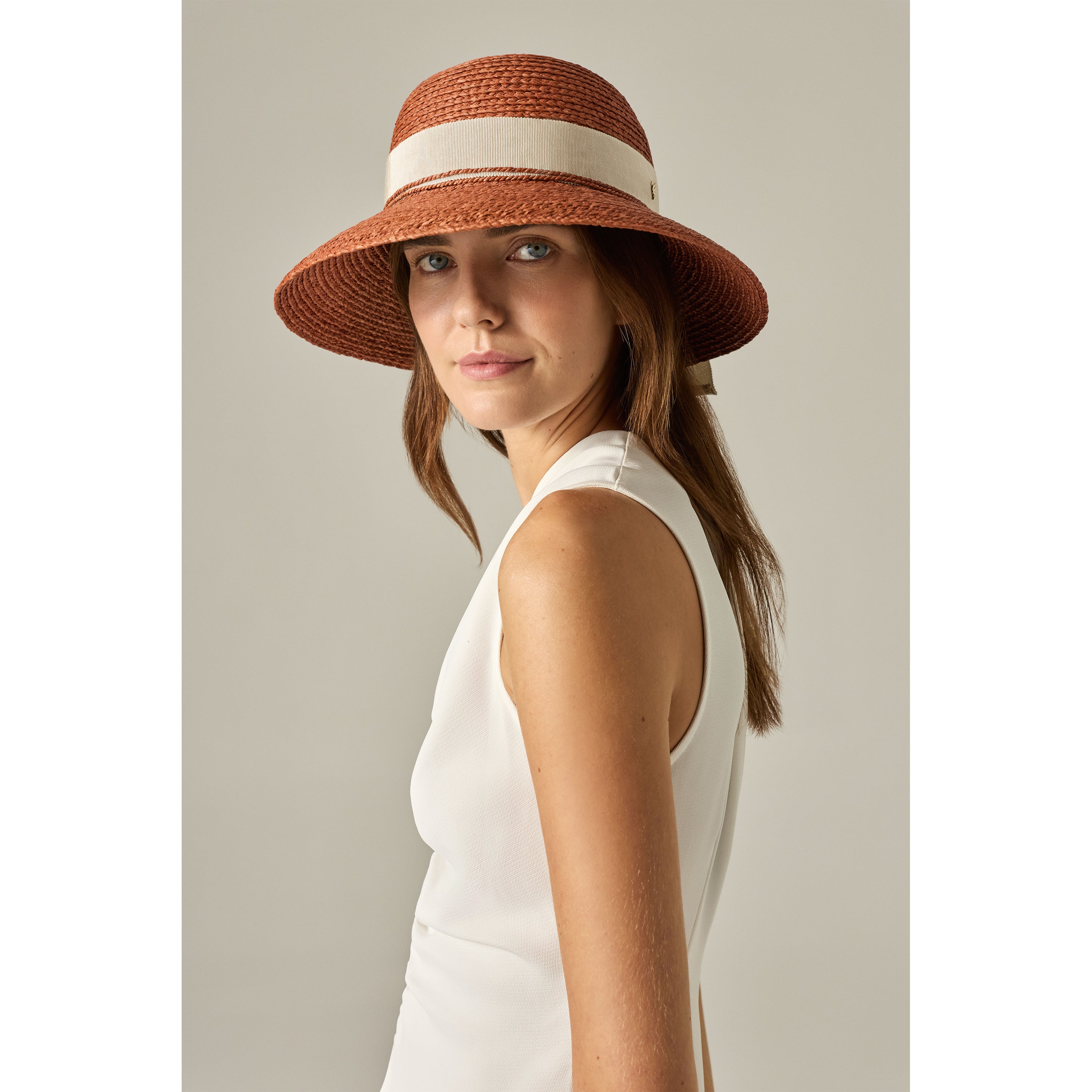 Newport Raffia Braid Hat - Rust Cream | Helen Kaminski AU