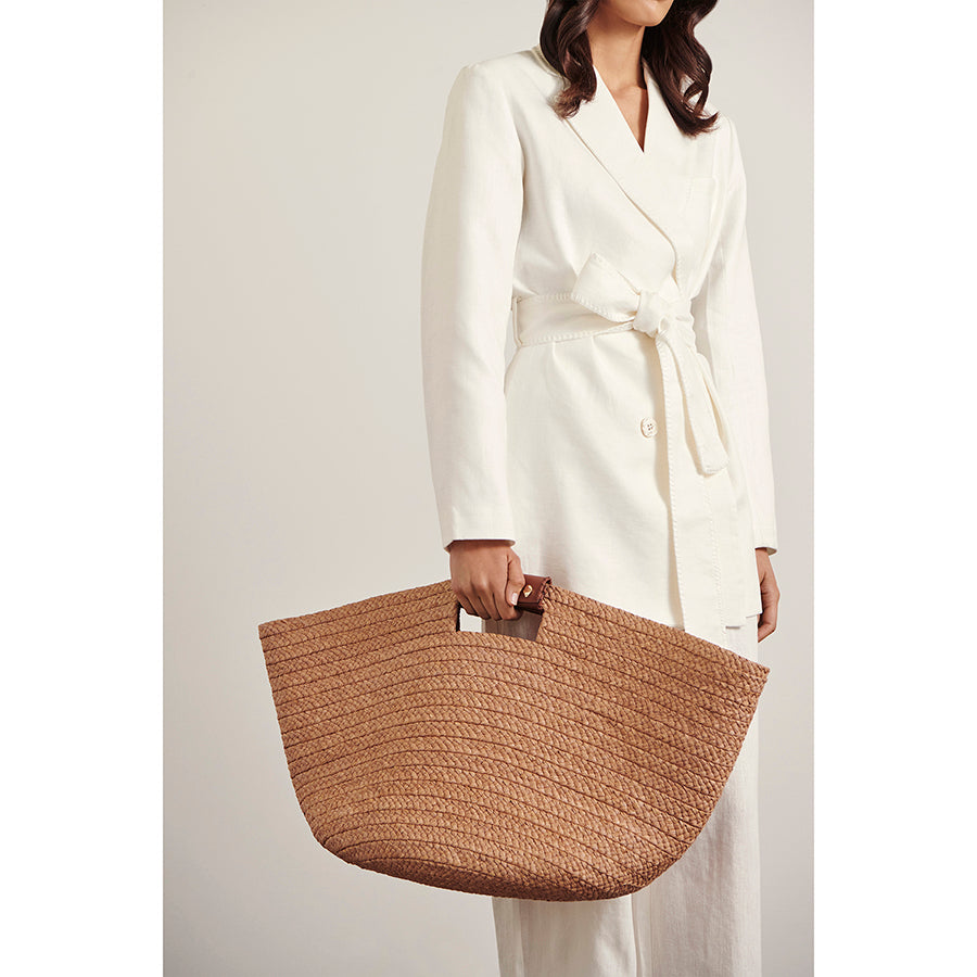Leonor Foldable Raffia Tote Bag in Nougat Helen Kaminski AU