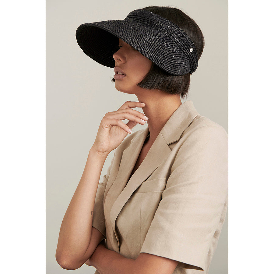 Kirsten Raffia Visor in Charcoal - Helen Kaminski AU