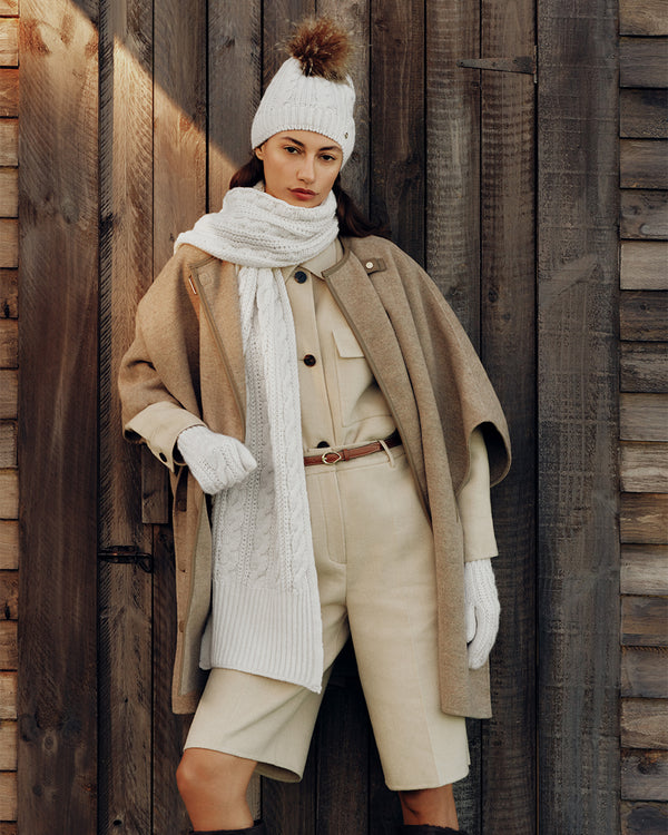 Helen Kaminski. Blend Beanie Cozy Cream Cable Knit Sweater.nwt Handmade Cream Cable Knit Sweater and Beanie Set, Oversized  main image 3