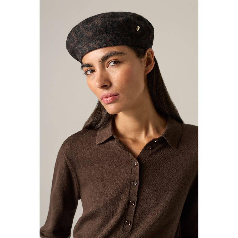Aviva Jacquard Beret - Dark Choc | Helen Kaminski AU