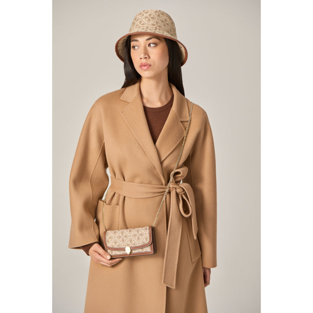 Adelie Wallet Clutch with Chain in Jacquard Latte Cuoio - Helen