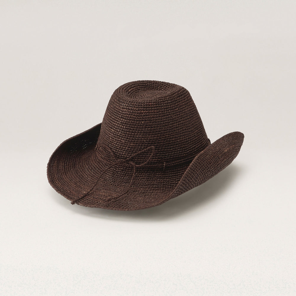 Belen Raffia Crochet Fedora Hat - Chocolate | Helen Kaminski AU
