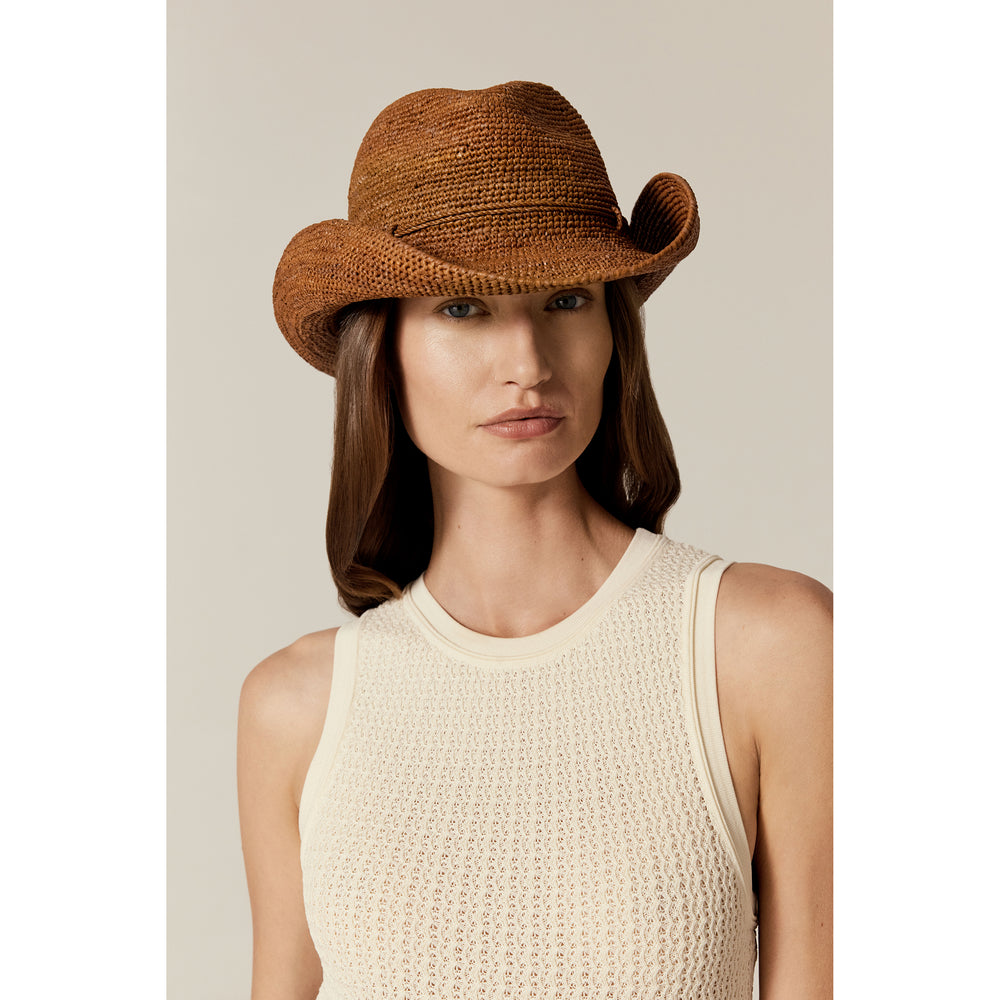 Belen Raffia Crochet Fedora Hat - Nutshell | Helen Kaminski AU