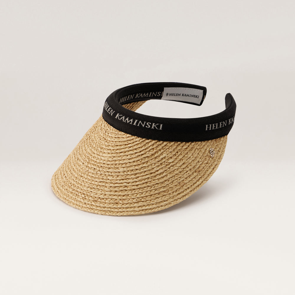 Bianca Raffia Visor - Natural Black Logo - Helen Kaminski AU