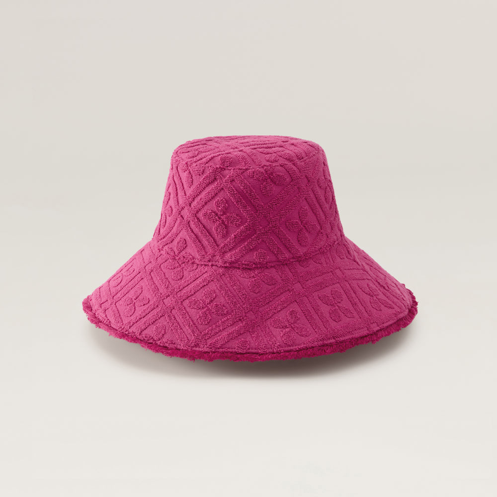 Cintia Cotton Towelling Bucket Hat - Bright Pink | Helen Kaminski AU