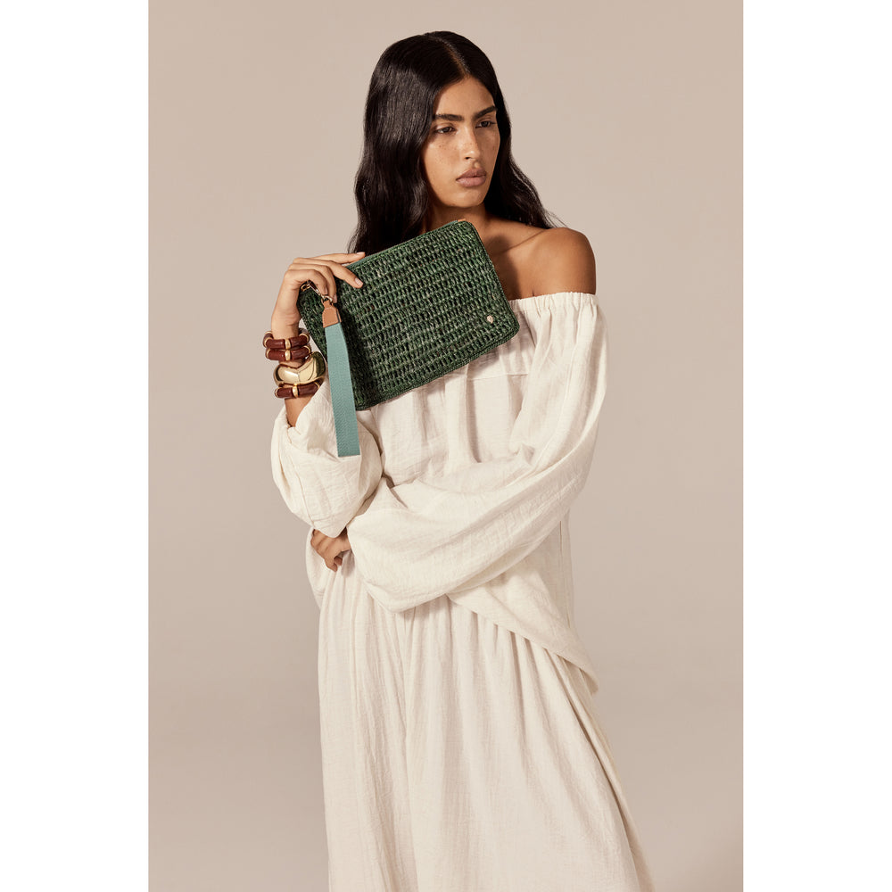 Dayani Raffia Crochet Pouch - Emerald - Green Clutch Bag | Helen