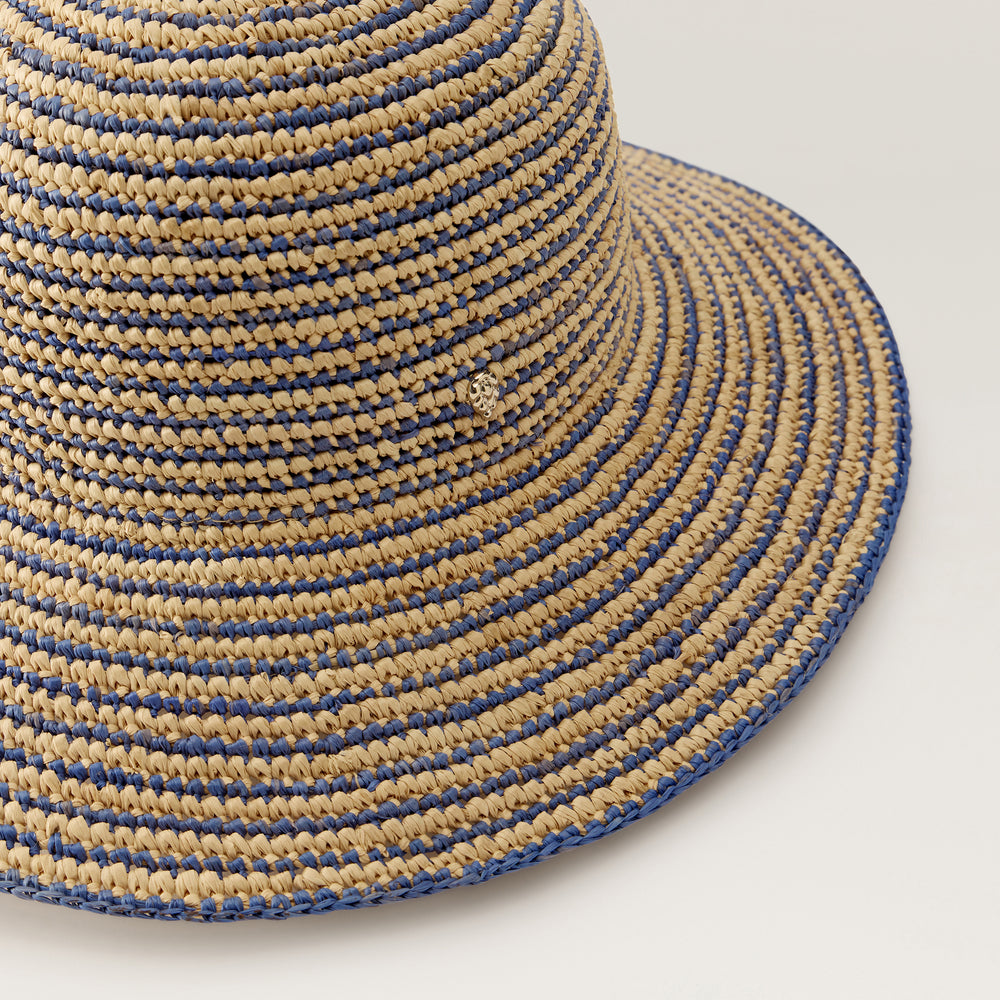 Evadine - Natural/Lapis - Fine Stripe Crochet Raffia Hat  display picture 1