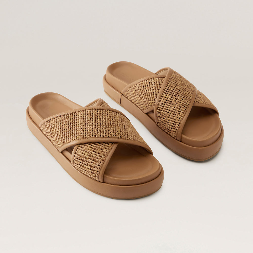 Freya Raffia Leather Slide - Nougat/Caramel | Helen Kaminski AU