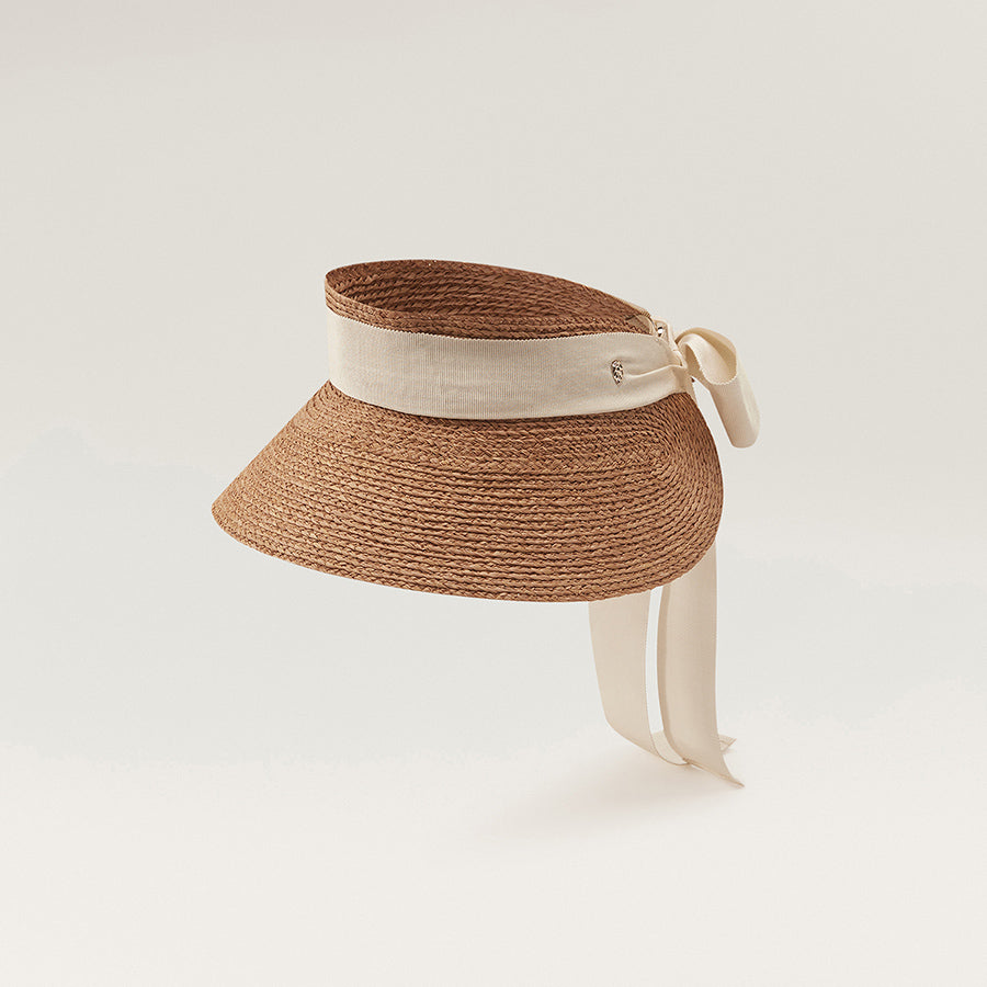 Sabina Raffia Visor - Nougat/Cream | Helen Kaminski AU