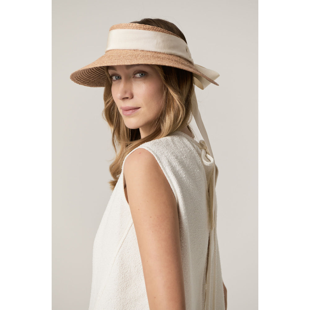 Sabina Raffia Visor - Nougat/Cream | Helen Kaminski AU