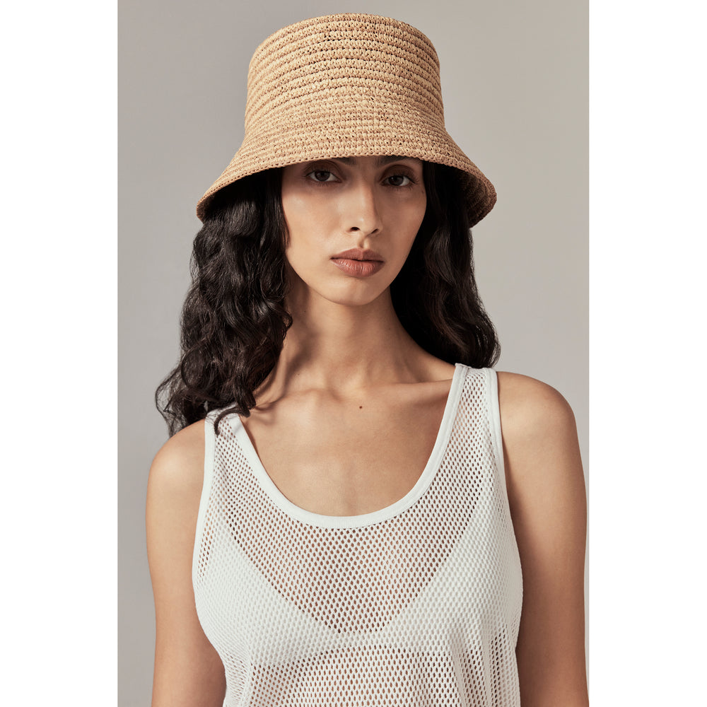 Nala Fine Stripe Crochet Bucket Hat - Natural/Nougat | Helen