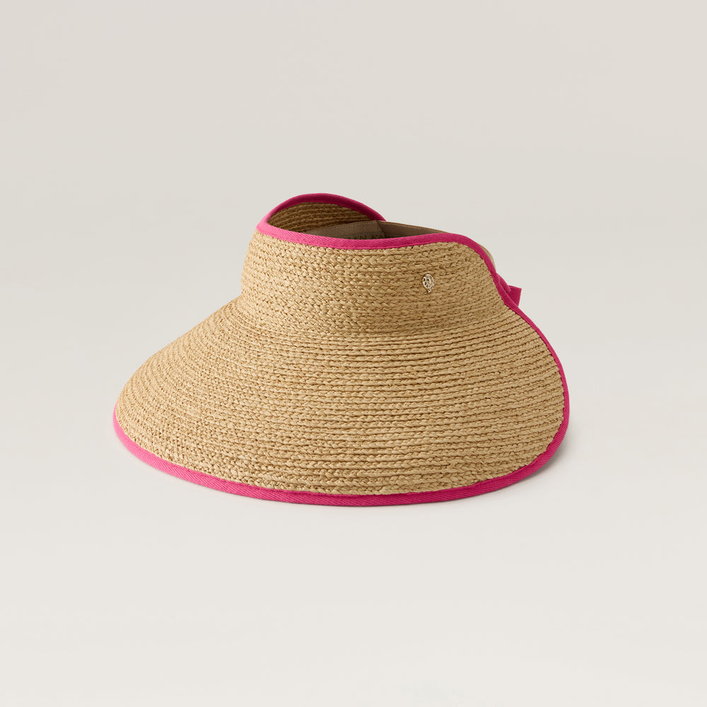 Mai Raffia Braid Visor - Natural/Bright Pink - Pink Hat | Helen