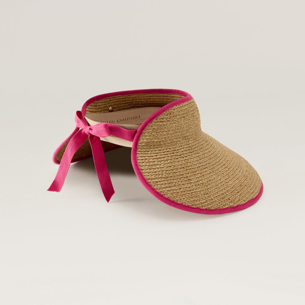 Mai Raffia Braid Visor - Natural/Bright Pink - Pink Hat | Helen