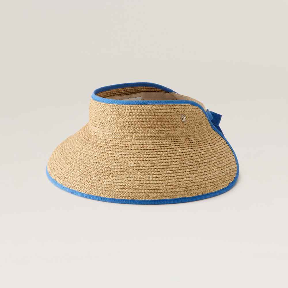 Mita Raffia Braid Visor - Natural/Lapis | Helen Kaminski AU