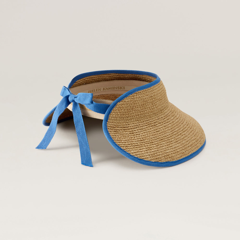 Mita Raffia Braid Visor - Natural/Lapis | Helen Kaminski AU