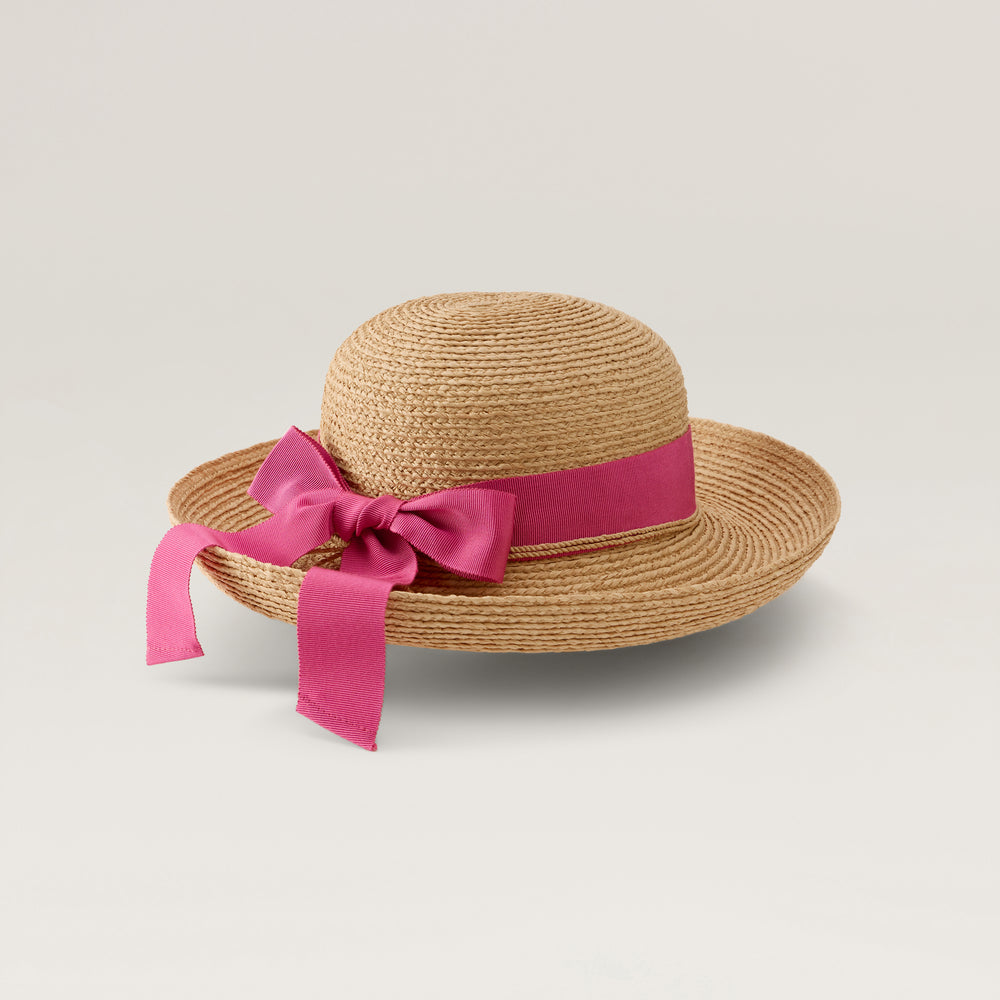 Newport Raffia Braid Hat - Natural/Bright Pink | Helen Kaminski AU