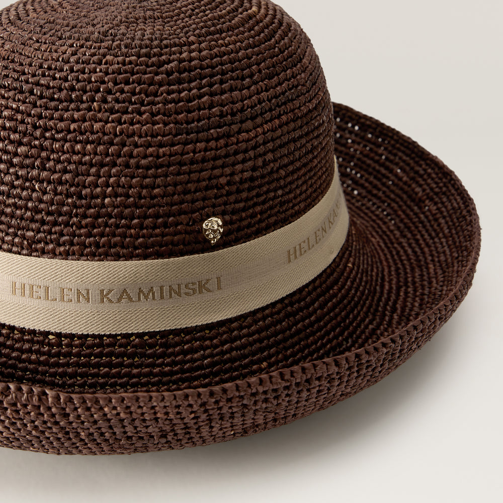 Provence Logo 10 Raffia Hat - Chocolate | Helen Kaminski AU