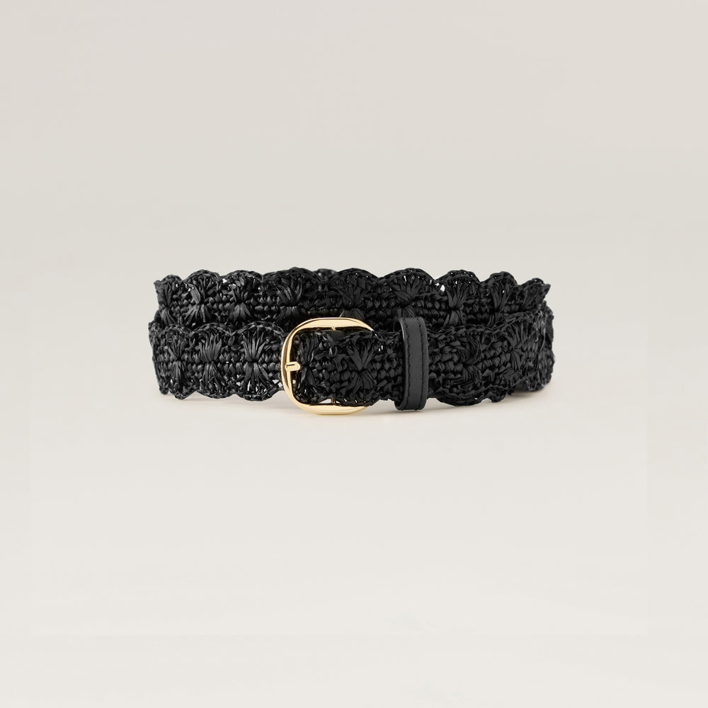 Sara Raffia Crochet Belt - Charcoal | Helen Kaminski AU
