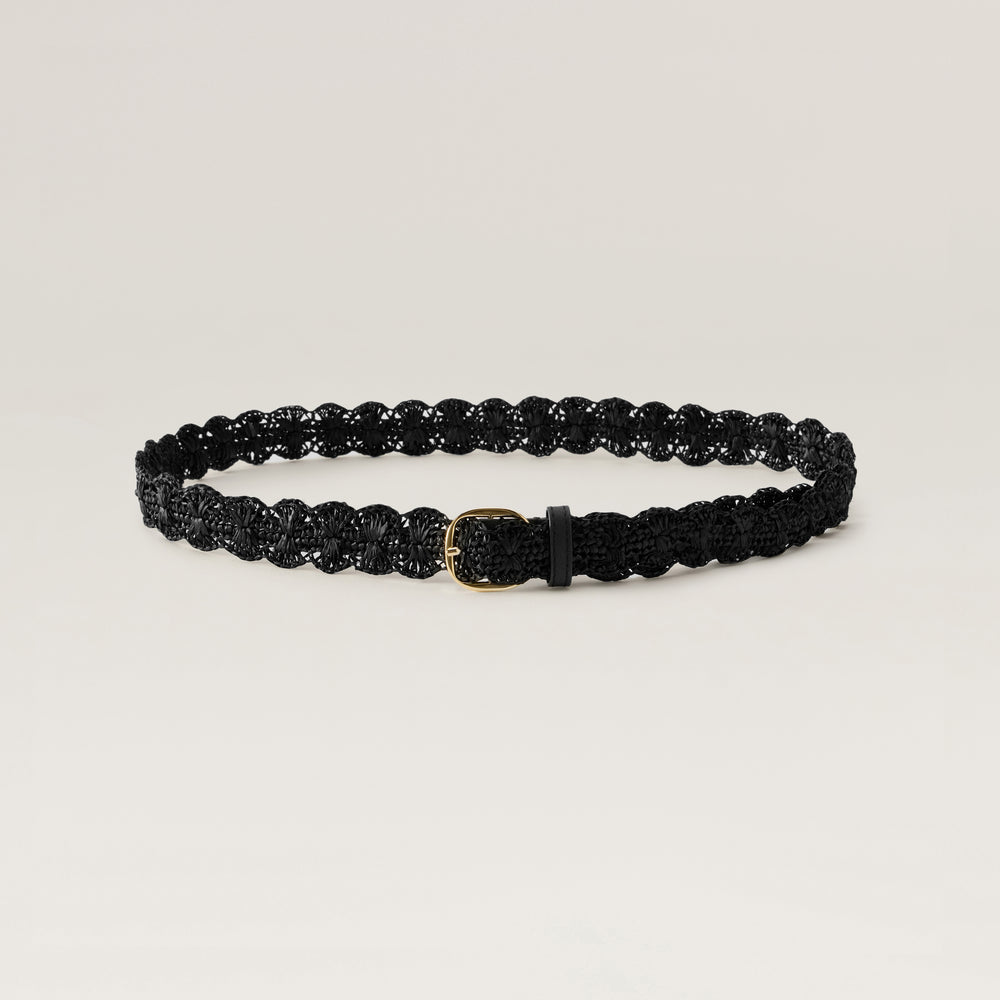 Sara Raffia Crochet Belt - Charcoal | Helen Kaminski AU