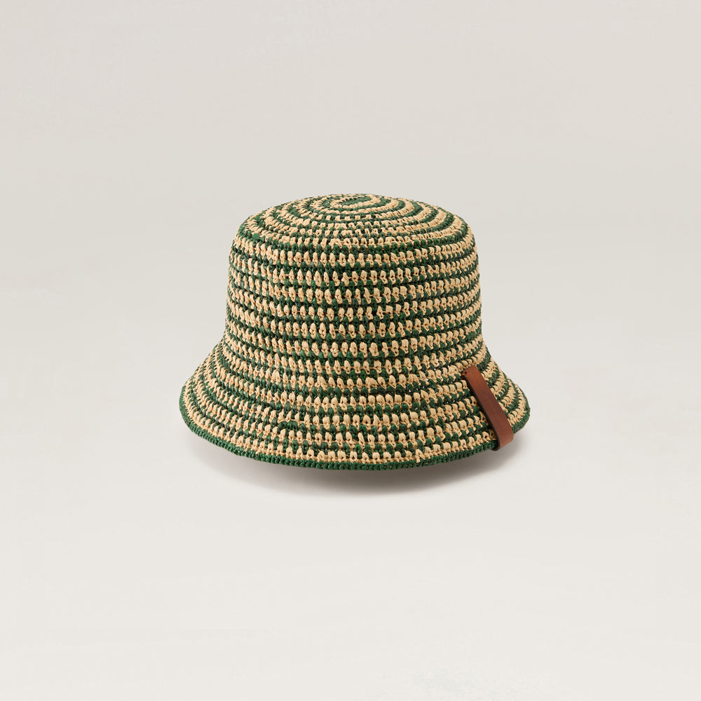 Shashika Raffia Crochet Bucket Hat - Natural/Emerald | Helen