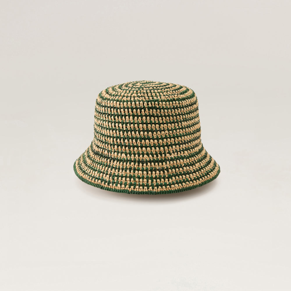 Shashika Raffia Crochet Bucket Hat - Natural/Emerald | Helen
