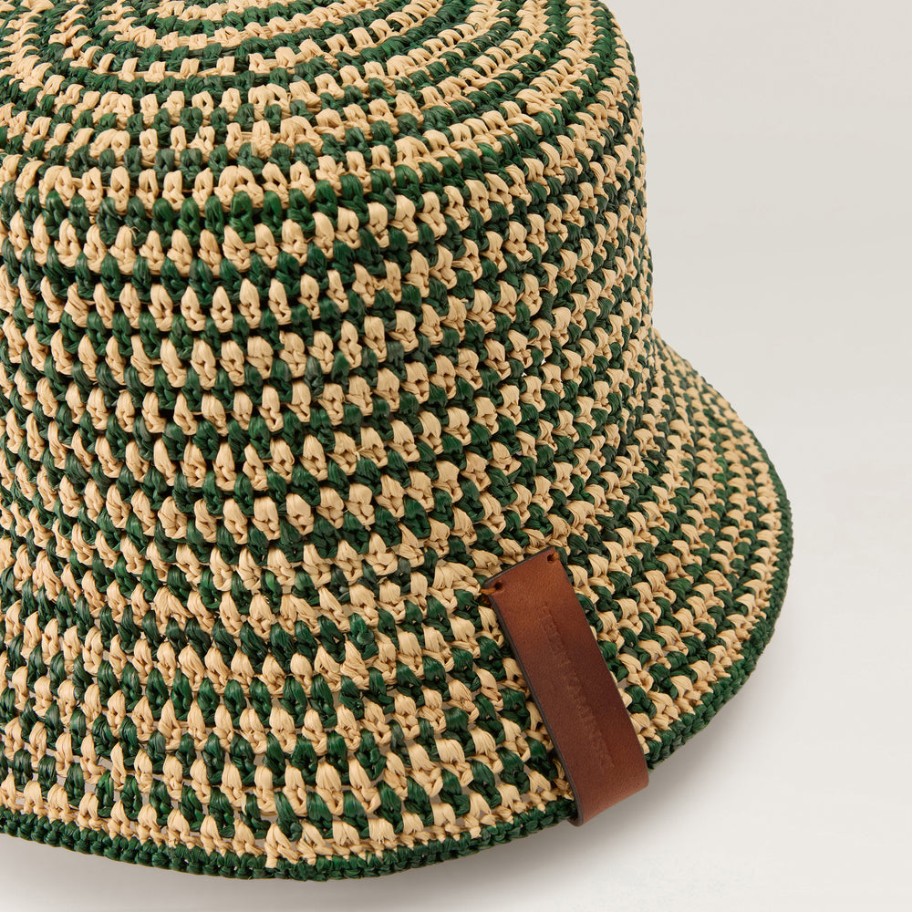 Shashika Raffia Crochet Bucket Hat - Natural/Emerald | Helen