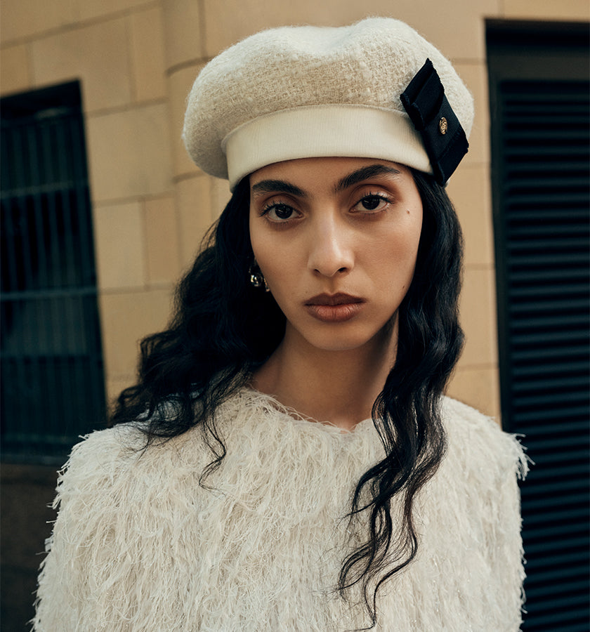 Helen Kaminski Sora Beret  Luxe Italian Cotton Bouclé with Leather Accents! (800 What is Bouclé Wool - Helen Kaminski US main image 3