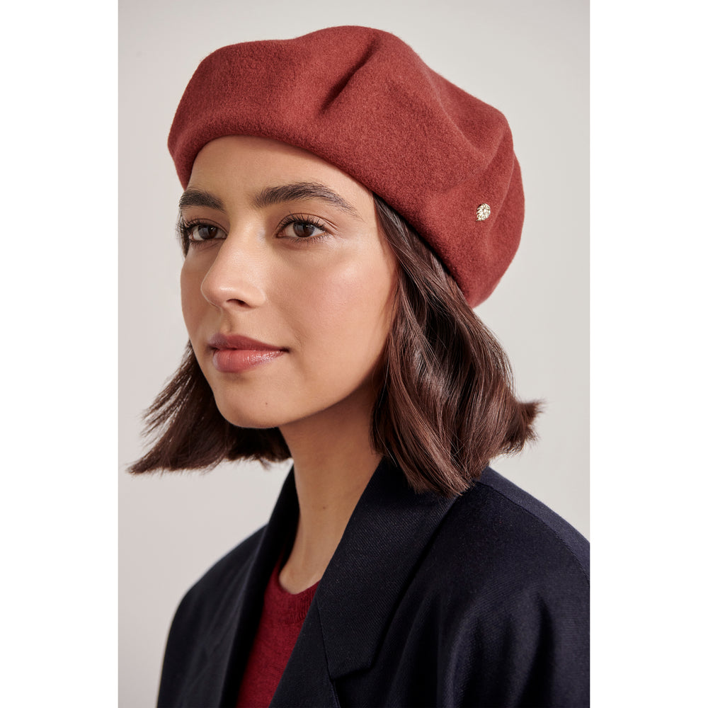 Ali Classic Wool Beret Hat in Deep Rust Helen Kaminski AU